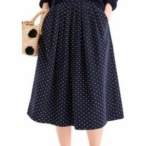 J. Crew Swiss Dot Cotton Pull-on Midi Skirt Sz Lg Navy Blue and White